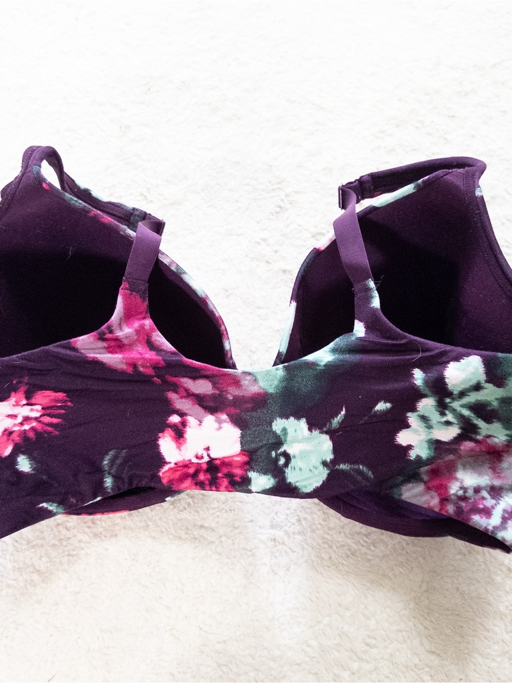 Cacique 44F Purple Floral Front Closure Bra Plus Size Underwire Like New - Picture 3 of 7